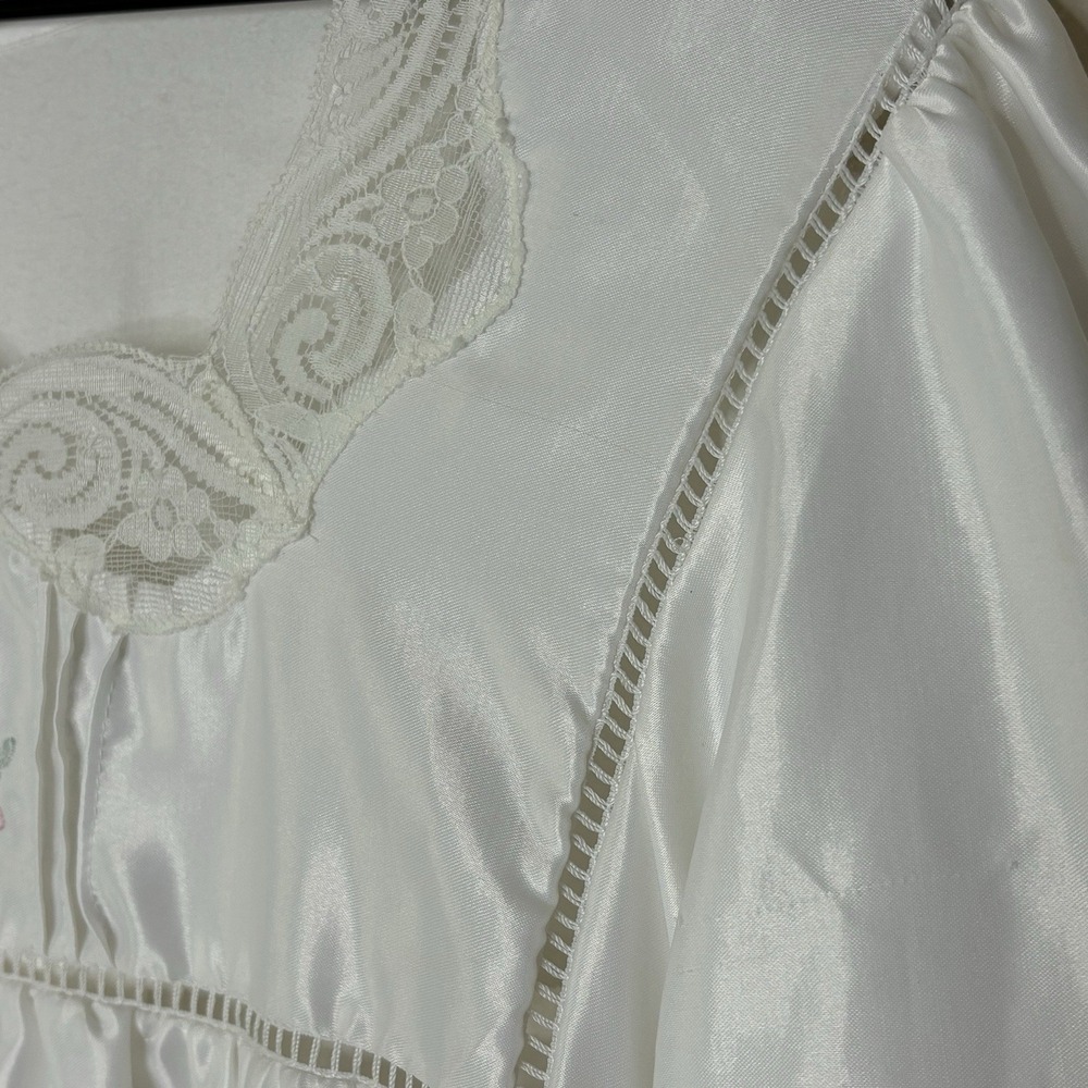 Vintage Barbizon Women's XL Nightgown Lace Cuddleskin Satin NWT White Retro 80s - Picture 3 of 13